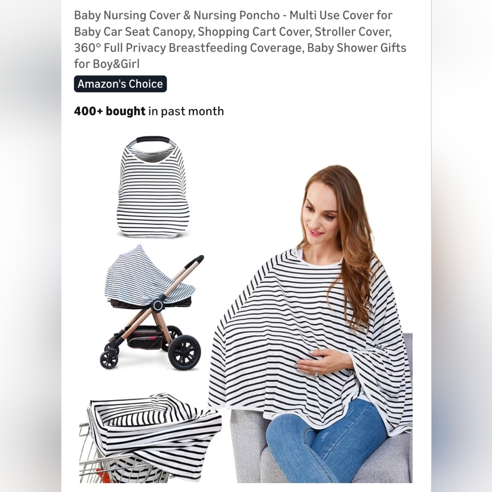 Striped Nursing Cover / Car Seat Cover / Shopping Cart Cover NWT